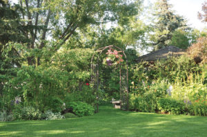 Manicured lawns set off the beauty of the gardens.