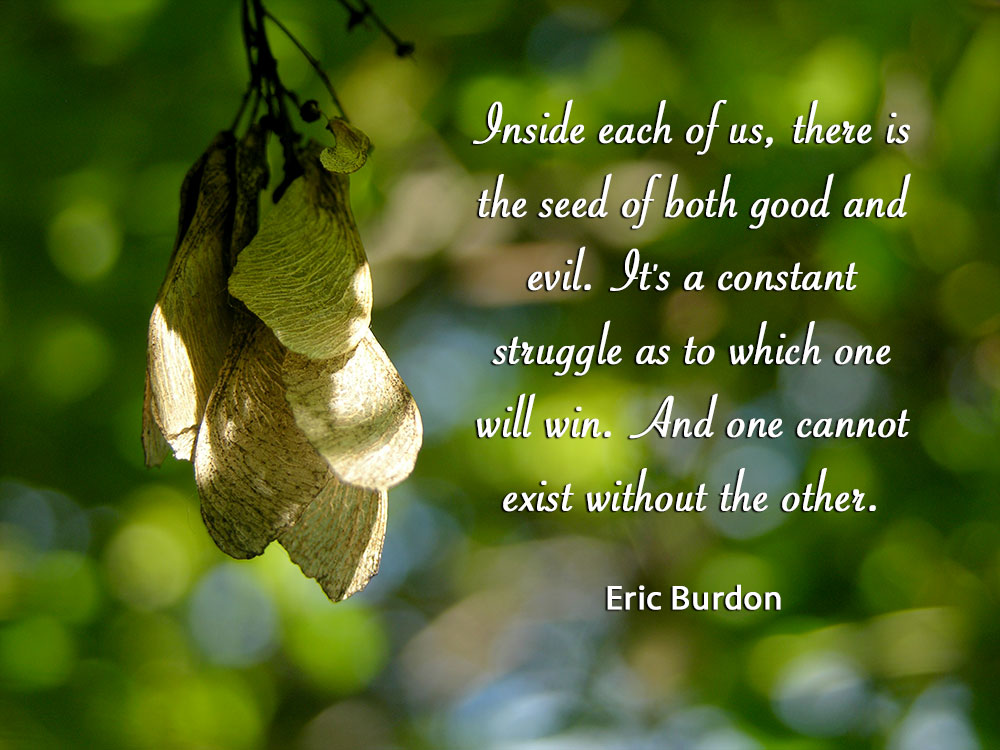 Inside each of us, there is the seed of both good and evil. It's a constant struggle as to which one will win. And one cannot exist without the other. ~Eric Burdon