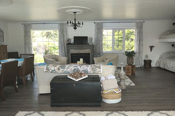 Inside the pool house