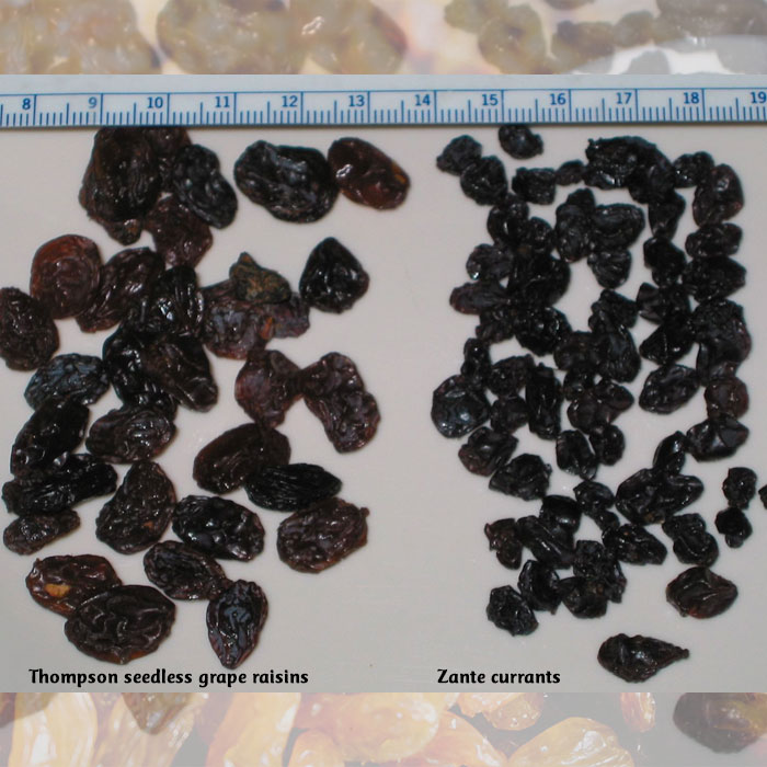 raisins and currants