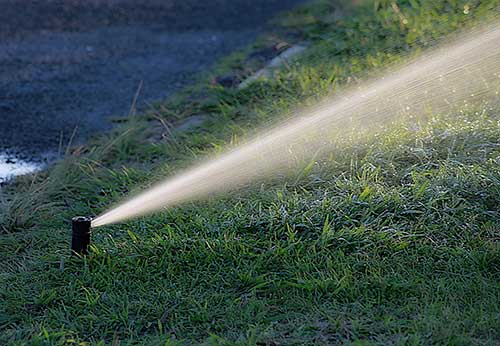 Jet of water from a ground sprinkler